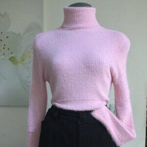 SCHRISTINA CO Turtleneck Knitted Sweater Pullover Soft Fuzzy Fluffy Baby Pk S/M